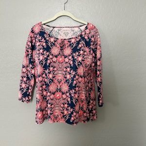 Talbots Blue and Pink Floral Top